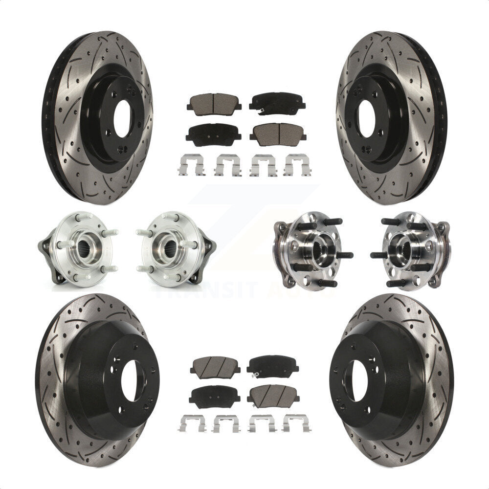 Front Rear Hub Bearings Assembly Coated Disc Brake Rotors And Ceramic Pads Kit (10Pc) For 2015-2016 Hyundai Santa Fe Sport AWD with 2.4L 2.0L KBB-120046 by Transit Auto