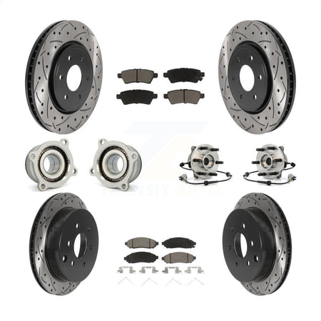 Front Rear Hub Bearings Assembly Coated Disc Brake Rotors And Ceramic Pads Kit (10Pc) For 2006-2007 Nissan Xterra 4WD with Automatic transmission KBB-120063 by Transit Auto