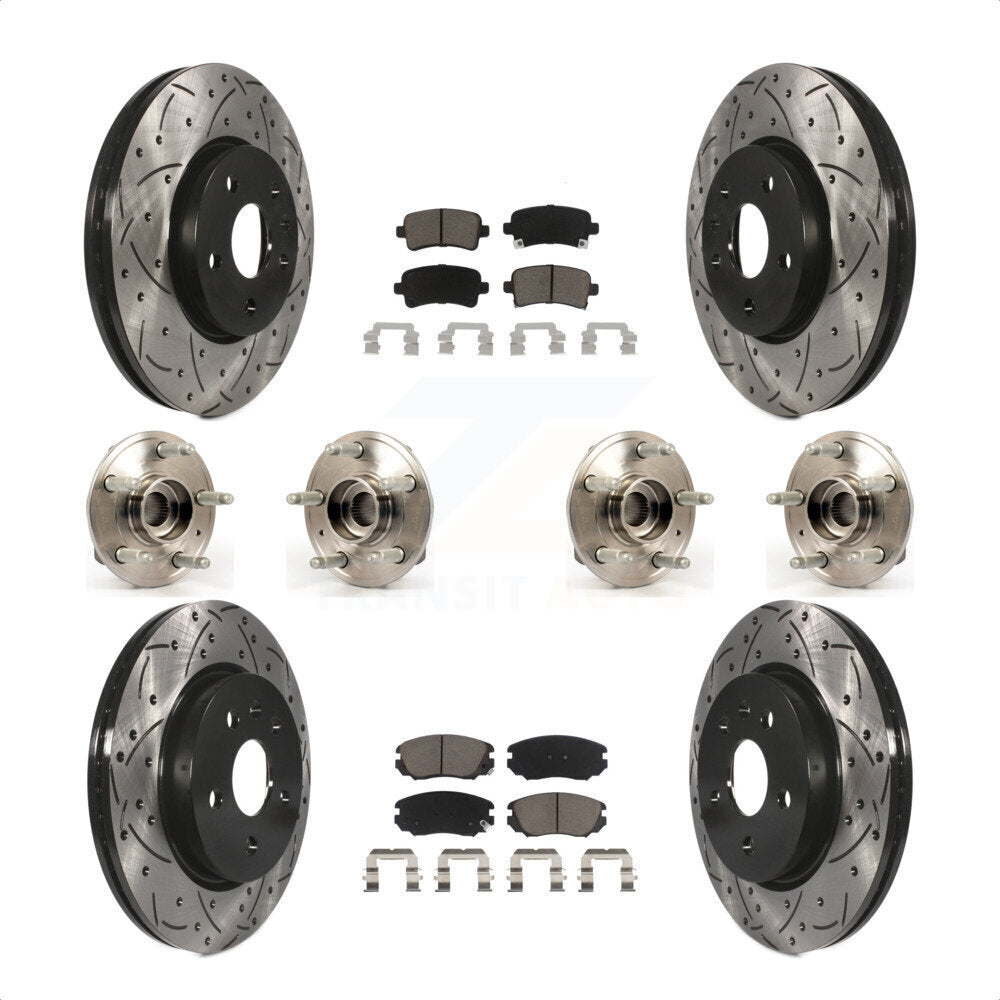 Front Rear Hub Bearings Assembly Coated Disc Brake Rotors And Ceramic Pads Kit (10Pc) For 2018-2019 Chevrolet Impala KBB-120066 by Transit Auto