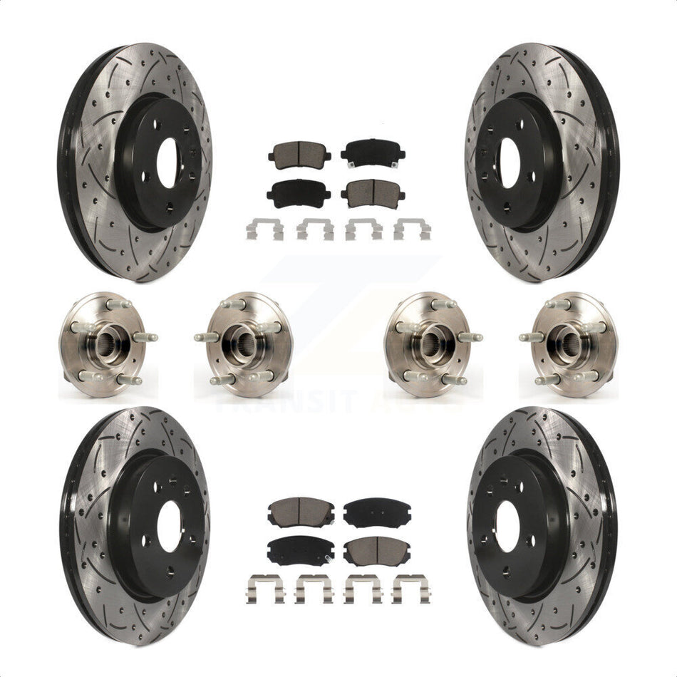 Front Rear Hub Bearings Assembly Coated Disc Brake Rotors And Ceramic Pads Kit (10Pc) For 2018-2019 Chevrolet Impala KBB-120066 by Transit Auto