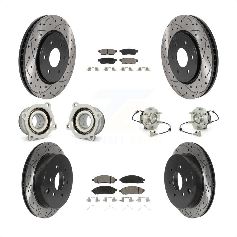Front Rear Hub Bearings Assembly Coated Disc Brake Rotors And Ceramic Pads Kit (10Pc) For Nissan Frontier Xterra Suzuki Equator KBB-120072 by Transit Auto