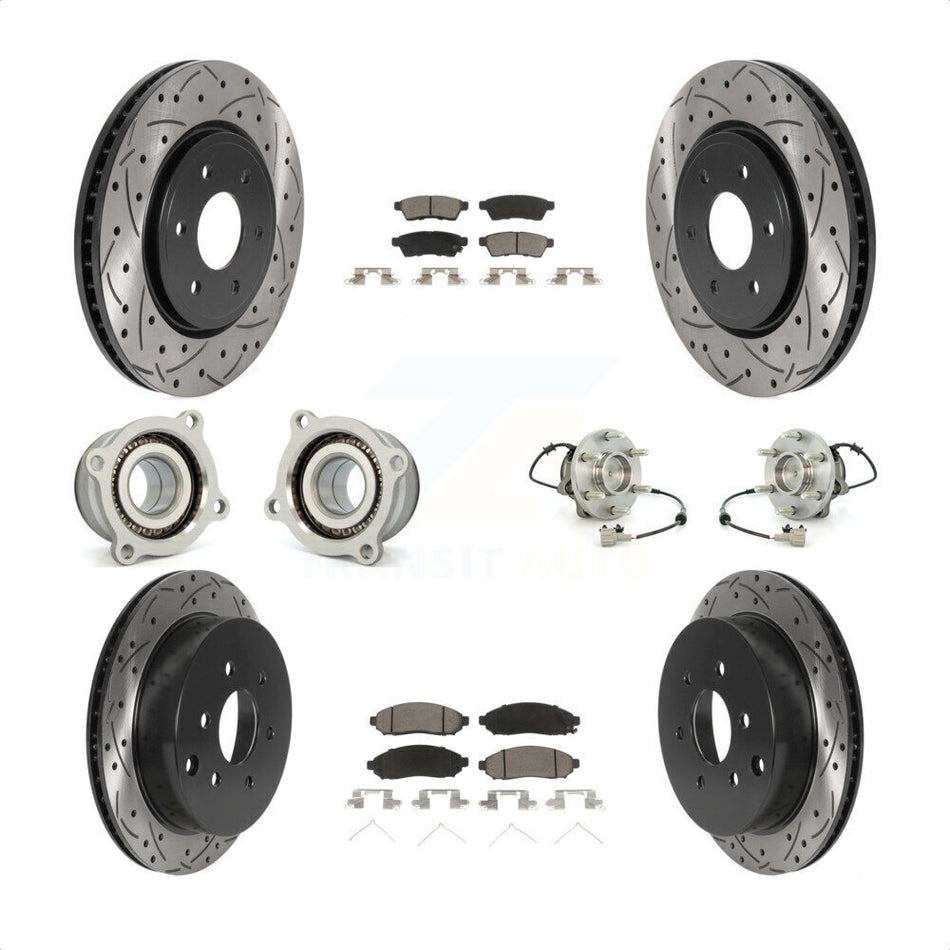 Front Rear Hub Bearings Assembly Coated Disc Brake Rotors And Ceramic Pads Kit (10Pc) For Nissan Frontier Xterra Suzuki Equator KBB-120072 by Transit Auto