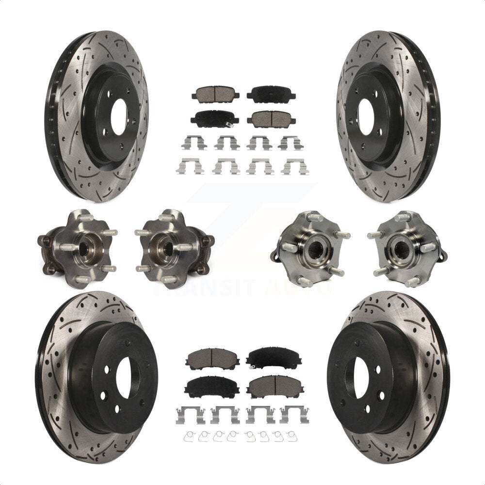 Front Rear Hub Bearings Assembly Coated Disc Brake Rotors And Ceramic Pads Kit (10Pc) For Nissan Rogue KBB-120076 by Transit Auto