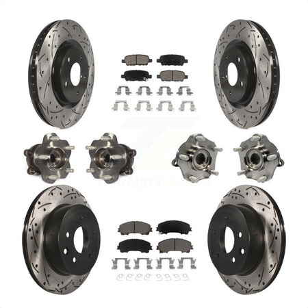 Front Rear Hub Bearings Assembly Coated Disc Brake Rotors And Ceramic Pads Kit (10Pc) For Nissan Rogue KBB-120076 by Transit Auto