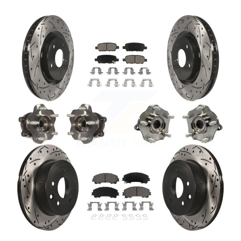 Front Rear Hub Bearings Assembly Coated Disc Brake Rotors And Ceramic Pads Kit (10Pc) For Nissan Rogue KBB-120076 by Transit Auto