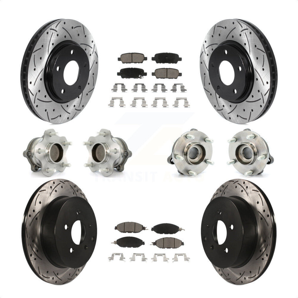 Front Rear Hub Bearings Assembly Coated Disc Brake Rotors And Ceramic Pads Kit (10Pc) For 2016 Nissan Pathfinder FWD From 11 15 KBB-120087 by Transit Auto