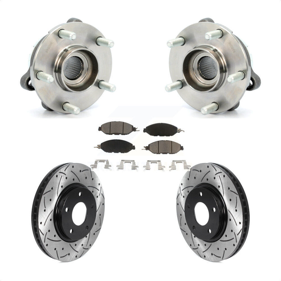 Front Hub Bearing Assembly With Coated Drilled Slotted Disc Brake Rotors And Ceramic Pads Kit For 2016 Nissan Pathfinder From 11 15 KBB-120126 by Transit Auto