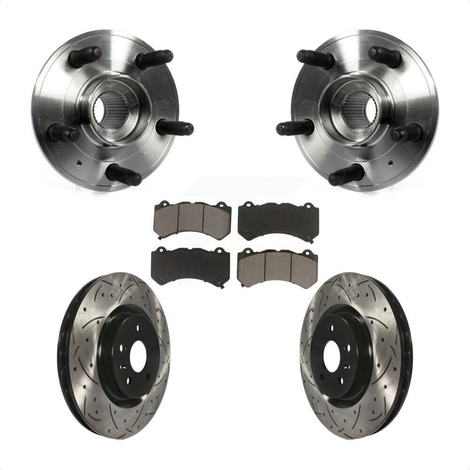 Front Hub Bearing Assembly With Coated Drilled Slotted Disc Brake Rotors And Ceramic Pads Kit For 2014 Chevrolet Camaro ZL1 KBB-120178 by Transit Auto