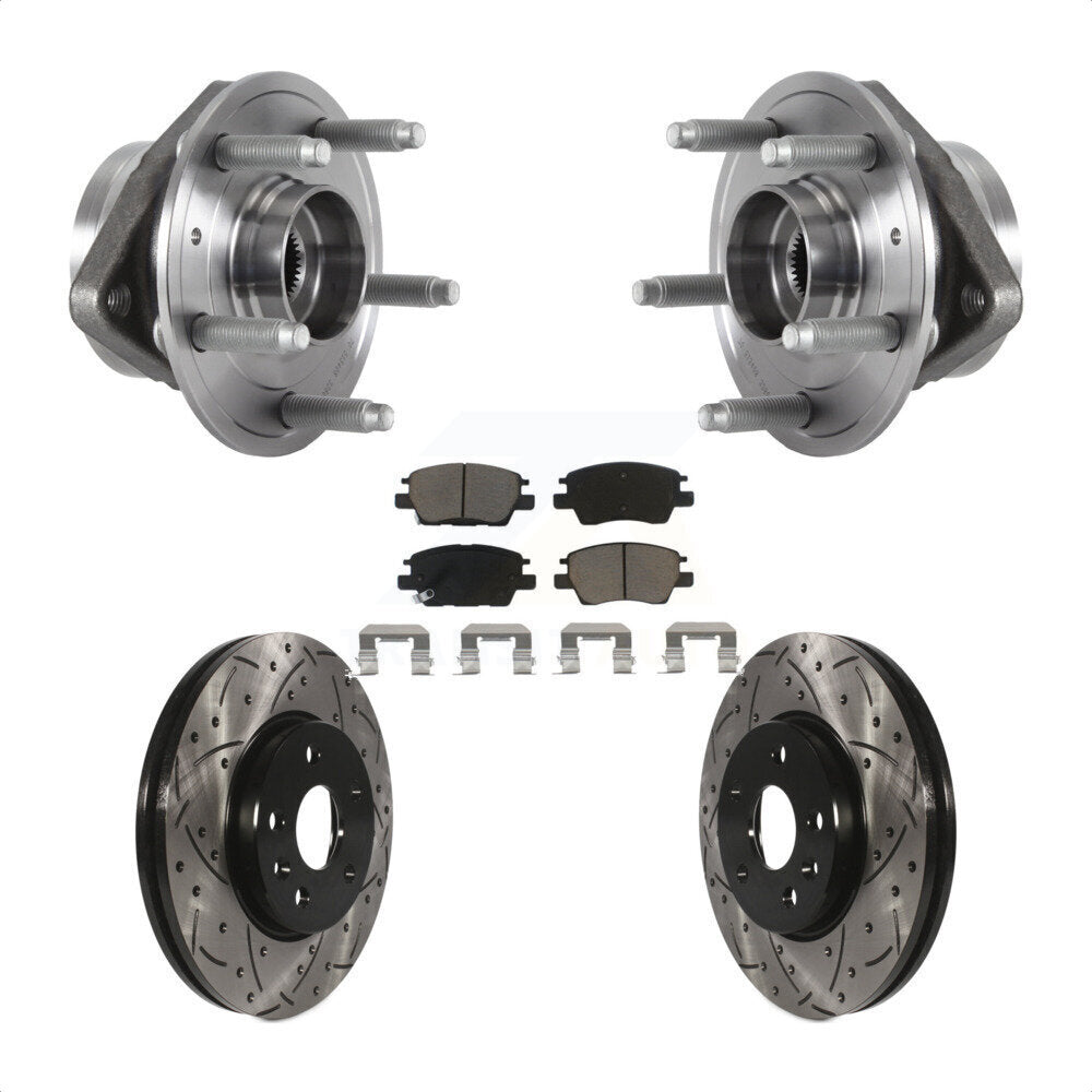 Front Hub Bearing Assembly With Coated Drilled Slotted Disc Brake Rotors And Ceramic Pads Kit For 2016-2019 Chevrolet Cruze KBB-120200 by Transit Auto