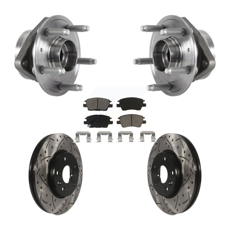 Front Hub Bearing Assembly With Coated Drilled Slotted Disc Brake Rotors And Ceramic Pads Kit For 2016-2019 Chevrolet Cruze KBB-120200 by Transit Auto