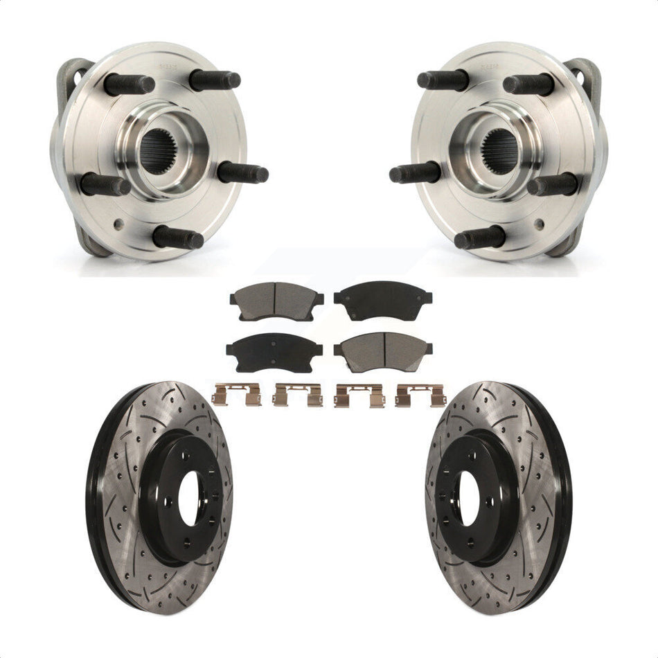 Front Hub Bearing Assembly With Coated Drilled Slotted Disc Brake Rotors And Ceramic Pads Kit For 2014-2015 Chevrolet Cruze DIESEL engine 15" Factory Wheels KBB-120204 by Transit Auto