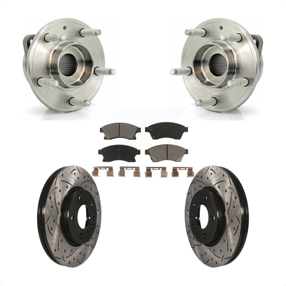 Front Hub Bearing Assembly With Coated Drilled Slotted Disc Brake Rotors And Ceramic Pads Kit For Chevrolet Cruze Buick Verano Volt Orlando KBB-120205 by Transit Auto