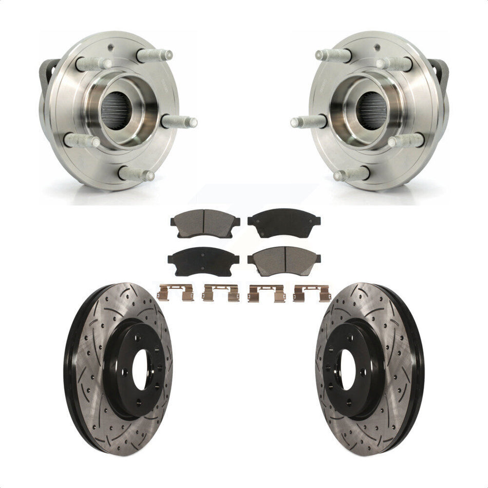 Front Hub Bearing Assembly With Coated Drilled Slotted Disc Brake Rotors And Ceramic Pads Kit For Chevrolet Cruze Buick Verano Volt Orlando KBB-120205 by Transit Auto