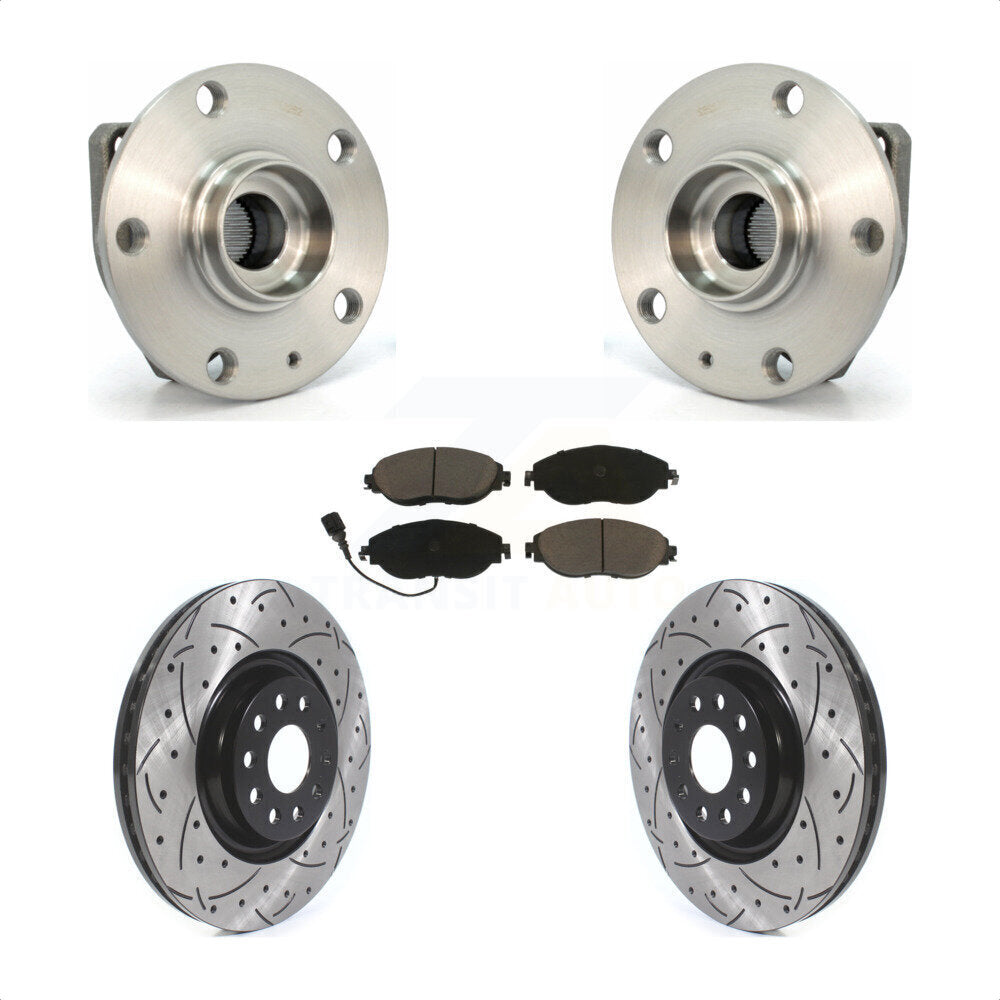 Front Hub Bearing Assembly With Coated Drilled Slotted Disc Brake Rotors And Ceramic Pads Kit For Volkswagen Golf R Audi S3 KBB-120223 by Transit Auto