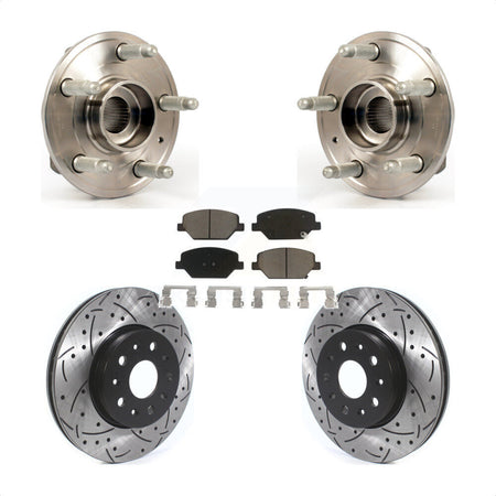 Front Hub Bearing Assembly With Coated Drilled Slotted Disc Brake Rotors And Ceramic Pads Kit For 2016 Chevrolet Camaro LT with 3.6L 2.0L Without Brembo Calipers KBB-120247 by Transit Auto
