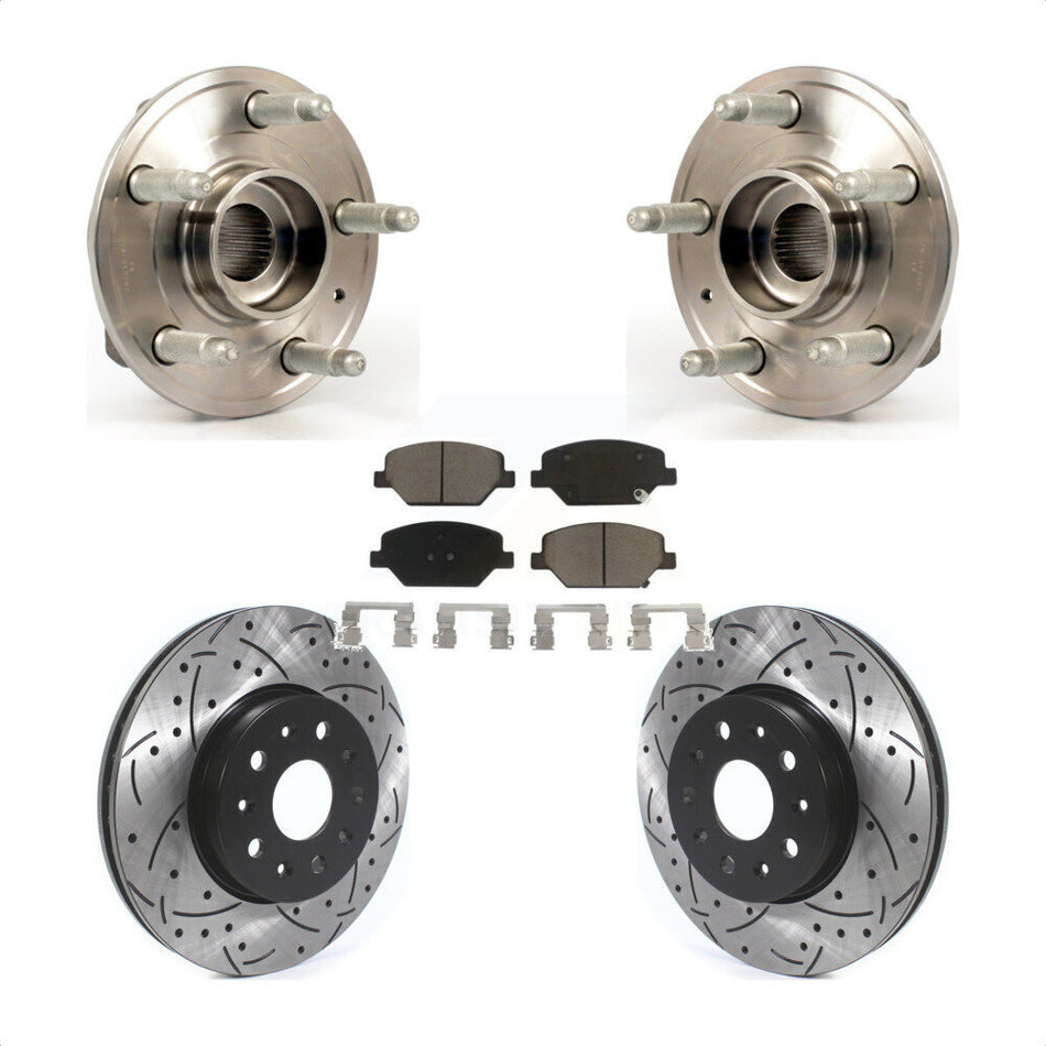 Front Hub Bearing Assembly With Coated Drilled Slotted Disc Brake Rotors And Ceramic Pads Kit For 2016 Chevrolet Camaro LT with 3.6L 2.0L Without Brembo Calipers KBB-120247 by Transit Auto