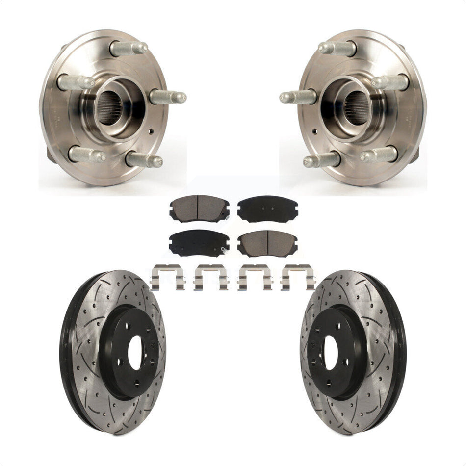 Front Hub Bearing Assembly With Coated Drilled Slotted Disc Brake Rotors And Ceramic Pads Kit For 2018-2019 Chevrolet Impala KBB-120257 by Transit Auto