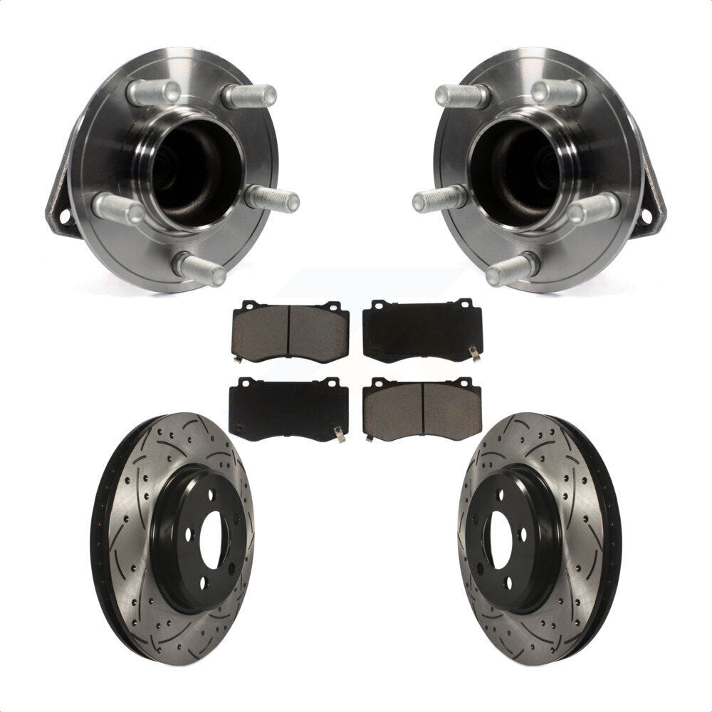 Front Hub Bearing Assembly With Coated Drilled Slotted Disc Brake Rotors And Ceramic Pads Kit For 2019 Dodge Charger GT with RWD Brembo Brakes KBB-120288 by Transit Auto