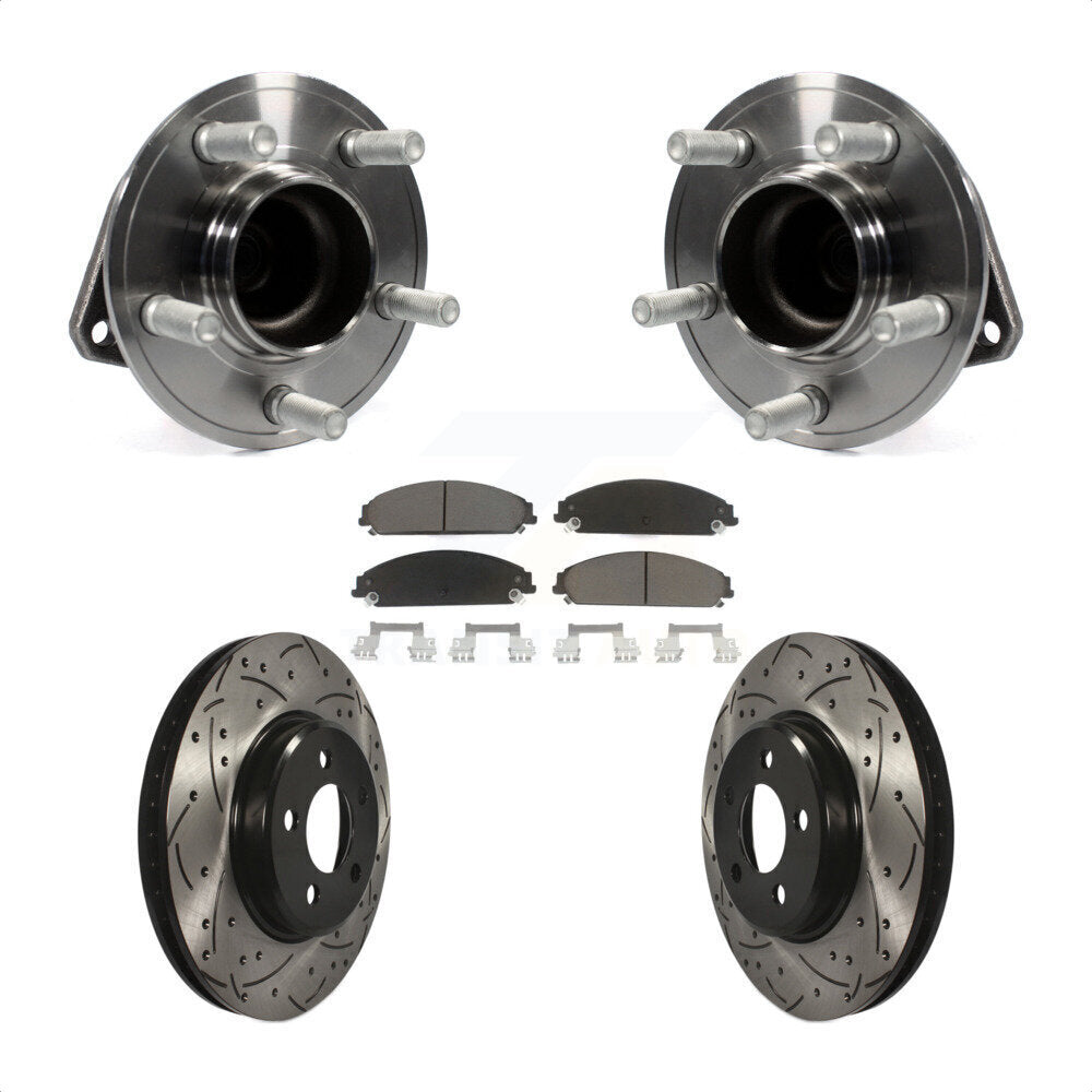 Front Hub Bearing Assembly With Coated Drilled Slotted Disc Brake Rotors And Ceramic Pads Kit For Dodge Charger Chrysler 300 Challenger KBB-120289 by Transit Auto