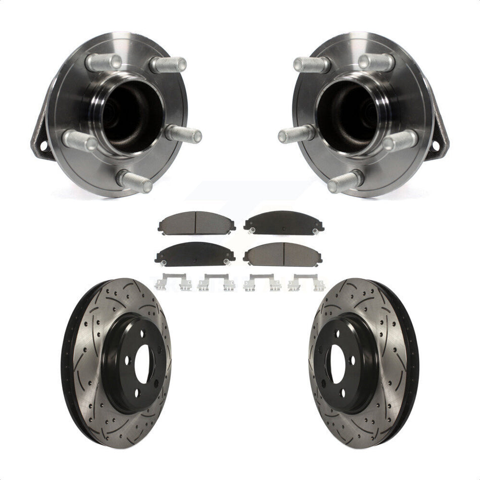 Front Hub Bearing Assembly With Coated Drilled Slotted Disc Brake Rotors And Ceramic Pads Kit For Dodge Charger Chrysler 300 Challenger KBB-120289 by Transit Auto