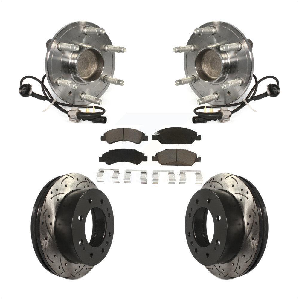 Front Hub Bearing Assembly With Coated Drilled Slotted Disc Brake Rotors And Ceramic Pads Kit For 2018-2019 Chevrolet Suburban RWD 8 Lug Wheels KBB-120325 by Transit Auto