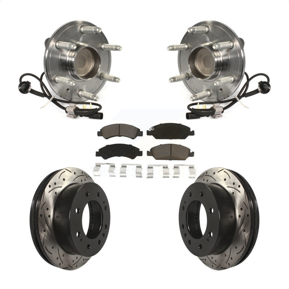 Front Hub Bearing Assembly With Coated Drilled Slotted Disc Brake Rotors And Ceramic Pads Kit For 2018-2019 Chevrolet Suburban RWD 8 Lug Wheels KBB-120325 by Transit Auto