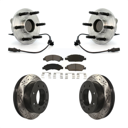 Front Hub Bearing Assembly With Coated Drilled Slotted Disc Brake Rotors And Ceramic Pads Kit For 2011 Chevrolet Silverado 1500 Hybrid with RWD KBB-120329 by Transit Auto