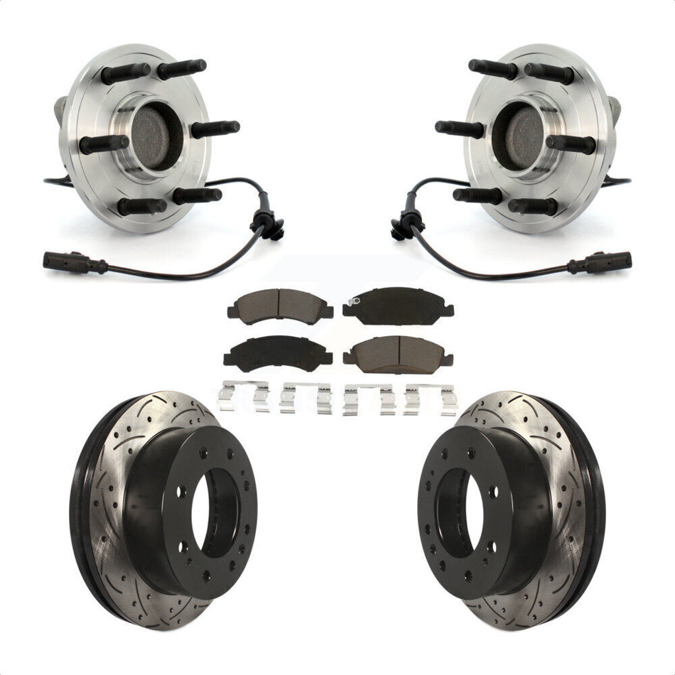 Front Hub Bearing Assembly With Coated Drilled Slotted Disc Brake Rotors And Ceramic Pads Kit For 2011 Chevrolet Silverado 1500 Hybrid with RWD KBB-120329 by Transit Auto