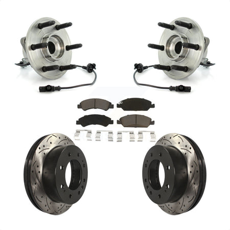 Front Hub Bearing Assembly With Coated Drilled Slotted Disc Brake Rotors And Ceramic Pads Kit For 2011 Chevrolet Silverado 1500 Hybrid with 4WD KBB-120330 by Transit Auto