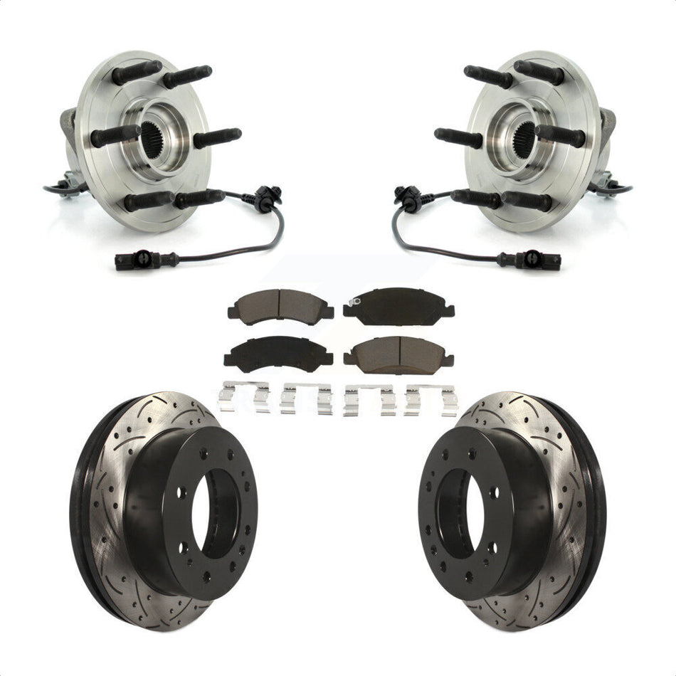 Front Hub Bearing Assembly With Coated Drilled Slotted Disc Brake Rotors And Ceramic Pads Kit For 2011 Chevrolet Silverado 1500 Hybrid with 4WD KBB-120330 by Transit Auto