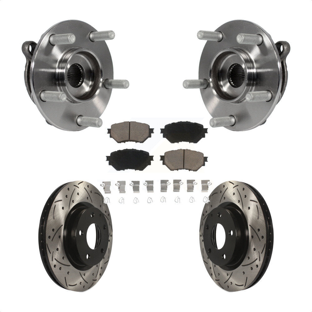 Front Hub Bearing Assembly With Coated Drilled Slotted Disc Brake Rotors And Ceramic Pads Kit For Mazda 3 Sport Vehicles Manufactured In Mexico 2.5L KBB-120351 by Transit Auto