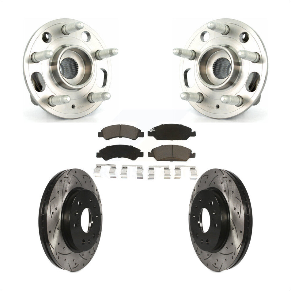 Front Hub Bearing Assembly With Coated Drilled Slotted Disc Brake Rotors And Ceramic Pads Kit For Cadillac XTS 6 Lug Wheels Heavy Duty Brakes KBB-120387 by Transit Auto