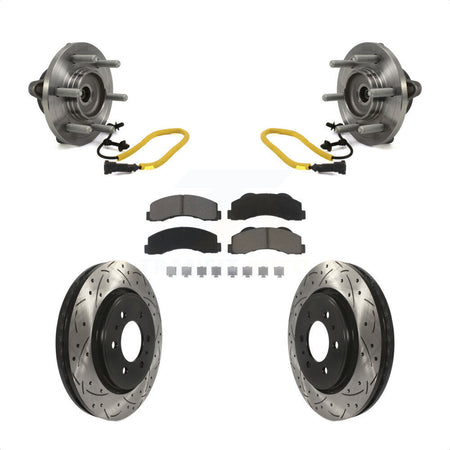 Front Hub Bearing Assembly With Coated Drilled Slotted Disc Brake Rotors And Ceramic Pads Kit For 2018-2020 Ford F-150 Limited Platinum SSV XL XLT King Ranch Lariat with 4WD KBB-120393 by Transit Auto