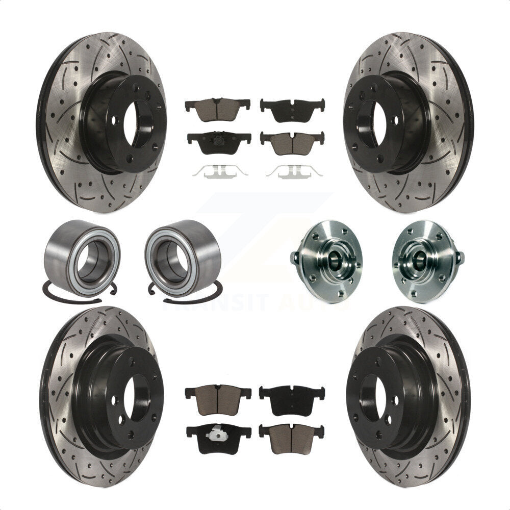 Front Rear Hub Bearing Assembly Coated Disc Brake Rotors And Ceramic Pads Shoes Kit (10Pc) For 2015-2016 BMW 228i xDrive Without Blue Painted Calipers M Sport Package KBB-120406 by Transit Auto