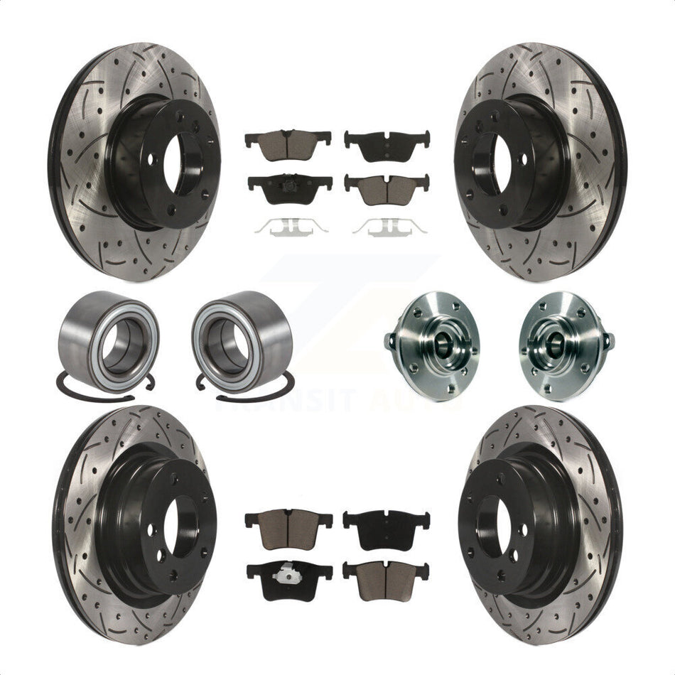 Front Rear Hub Bearing Assembly Coated Disc Brake Rotors And Ceramic Pads Shoes Kit (10Pc) For 2015-2016 BMW 228i xDrive Without Blue Painted Calipers M Sport Package KBB-120406 by Transit Auto