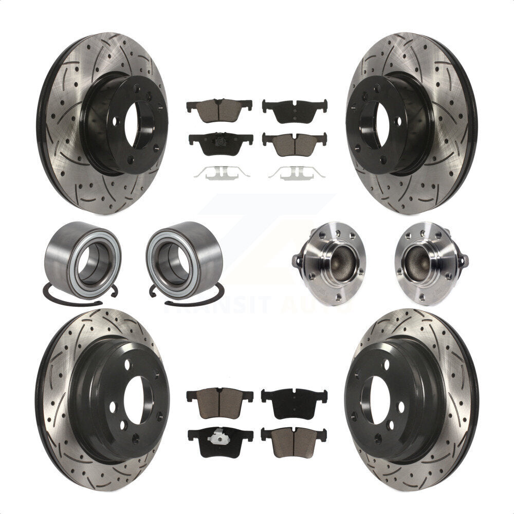 Front Rear Wheel Hub Bearing Assembly Coated Disc Brake Rotors And Ceramic Pads Shoes Kit (10Pc) For BMW 428i Gran Coupe Without Blue Painted Calipers M Sport Package KBB-120413 by Transit Auto