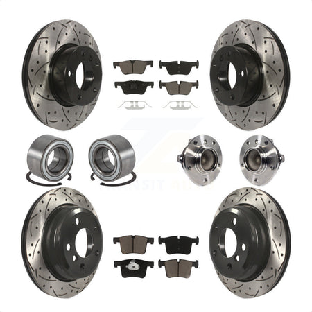 Front Rear Wheel Hub Bearing Assembly Coated Disc Brake Rotors And Ceramic Pads Shoes Kit (10Pc) For BMW 428i Gran Coupe Without Blue Painted Calipers M Sport Package KBB-120413 by Transit Auto
