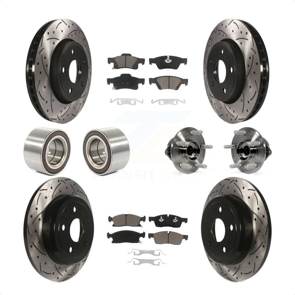 Front Rear Wheel Hub Bearings Assembly Coated Disc Brake Rotors And Ceramic Pads Shoes Kit (10Pc) For Dodge Durango KBB-120467 by Transit Auto