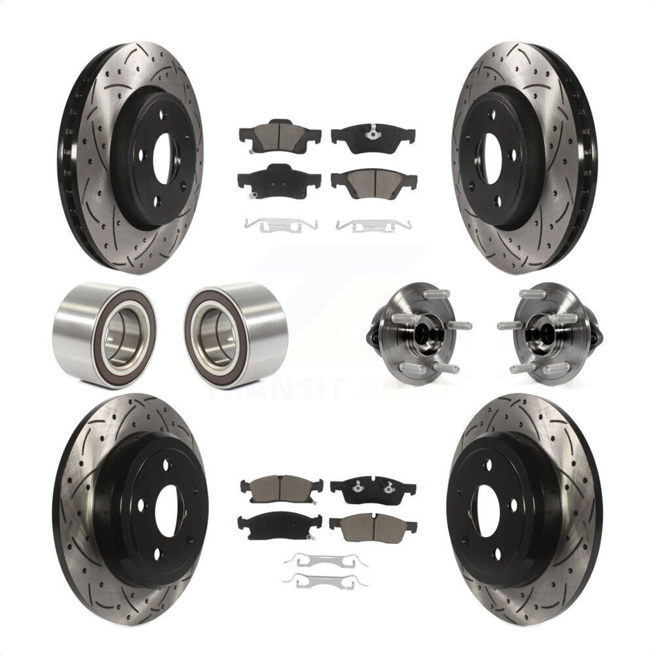Front Rear Wheel Hub Bearings Assembly Coated Disc Brake Rotors And Ceramic Pads Shoes Kit (10Pc) For Dodge Durango KBB-120467 by Transit Auto