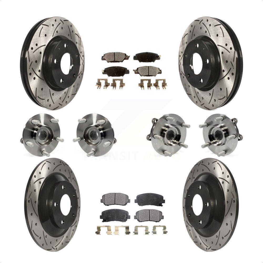 Front Rear Hub Bearings Assembly Coated Disc Brake Rotors And Semi-Metallic Pads Kit (10Pc) For 2015 Mazda CX-5 AWD With Electric Parking KBB-120476 by Transit Auto