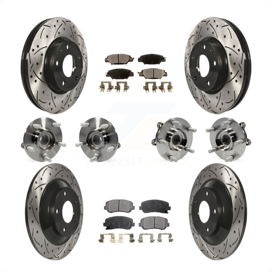 Front Rear Hub Bearings Assembly Coated Disc Brake Rotors And Semi-Metallic Pads Kit (10Pc) For 2015 Mazda CX-5 AWD With Electric Parking KBB-120476 by Transit Auto