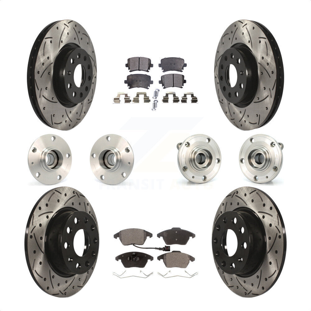 Front Rear Hub Bearings Assembly Coated Disc Brake Rotors And Semi-Metallic Pads Kit (10Pc) For 2011 Volkswagen GTI With 30mm bearing KBB-120478 by Transit Auto