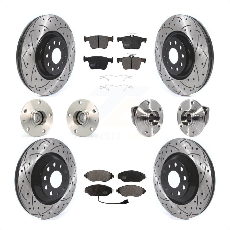 Front Rear Hub Bearings Assembly Coated Disc Brake Rotors And Semi-Metallic Pads Kit (10Pc) For 2017 Volkswagen Golf R Code 1LV 1ZB KBB-120479 by Transit Auto