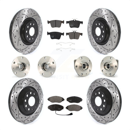 Front Rear Hub Bearings Assembly Coated Disc Brake Rotors And Semi-Metallic Pads Kit (10Pc) For 2017 Volkswagen Golf R Code 1ZE 1ZP KBB-120480 by Transit Auto