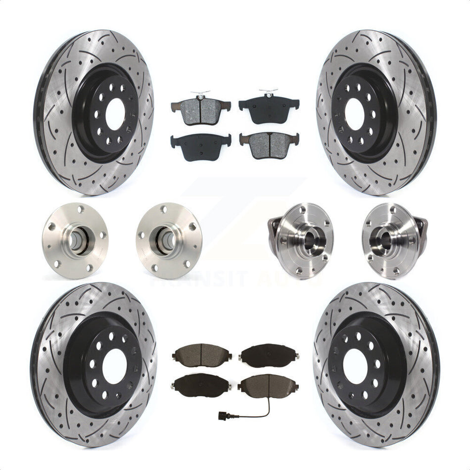 Front Rear Hub Bearings Assembly Coated Disc Brake Rotors And Semi-Metallic Pads Kit (10Pc) For 2017 Volkswagen Golf R Code 1LV 1ZB KBB-120483 by Transit Auto