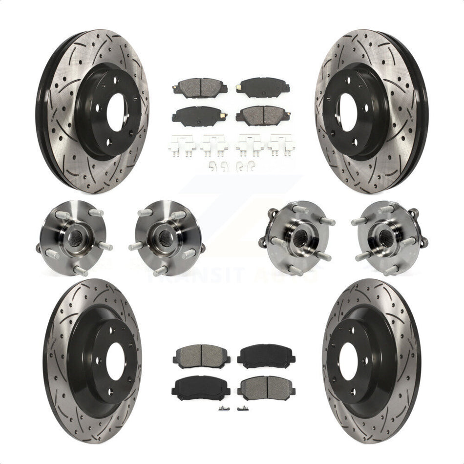 Front Rear Hub Bearings Assembly Coated Disc Brake Rotors And Semi-Metallic Pads Kit (10Pc) For 2015 Mazda CX-5 AWD With Electric Parking KBB-120489 by Transit Auto