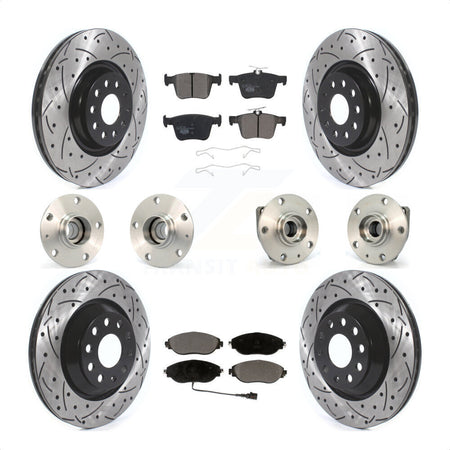 Front Rear Hub Bearings Assembly Coated Disc Brake Rotors And Ceramic Pads Kit (10Pc) For 2017 Volkswagen Golf R Code 1ZE 1ZP KBB-120493 by Transit Auto