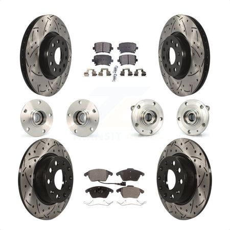 Front Rear Hub Bearings Assembly Coated Disc Brake Rotors And Ceramic Pads Kit (10Pc) For 2011 Volkswagen GTI With 30mm bearing KBB-120495 by Transit Auto