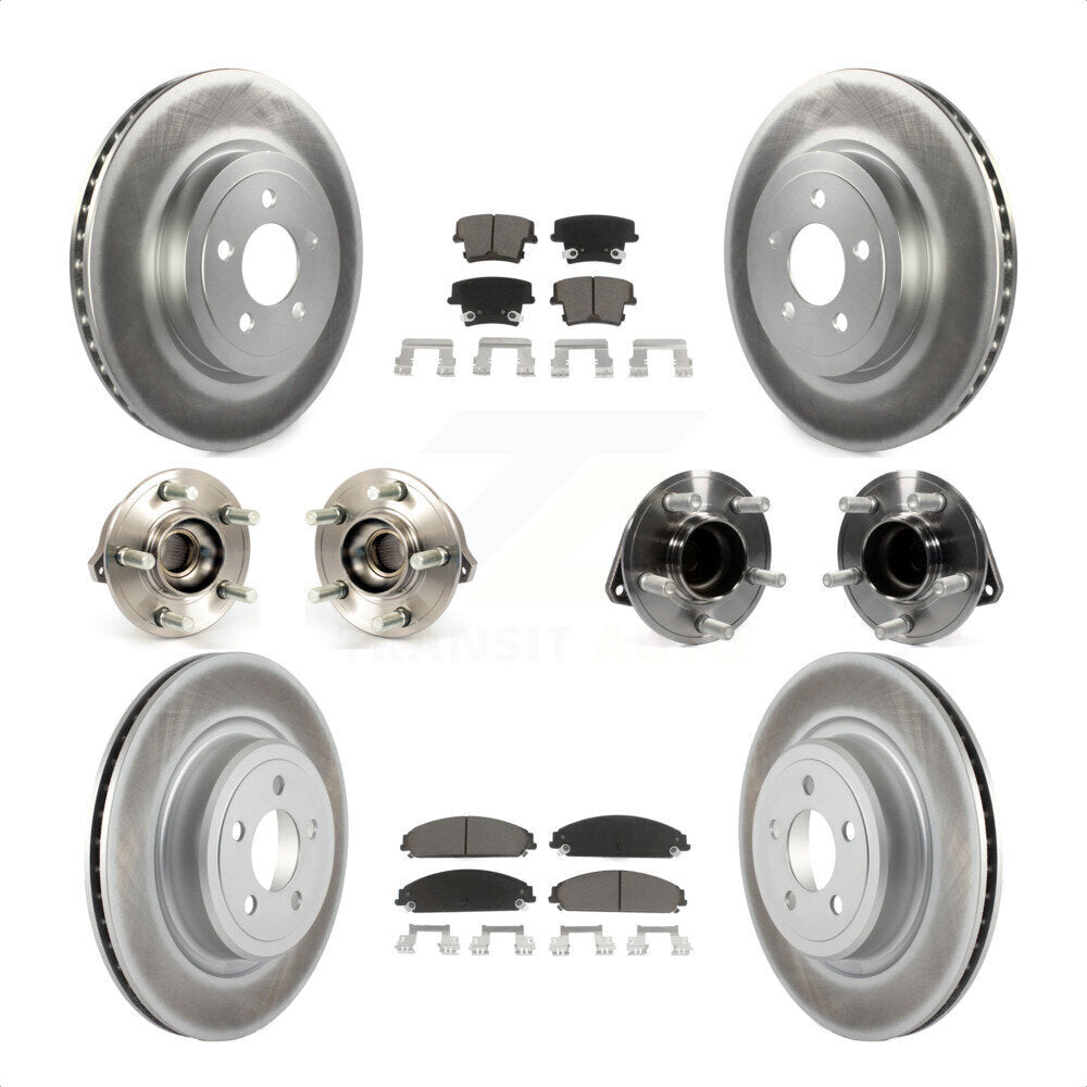 Front Rear Hub Bearings Assembly Coated Disc Brake Rotors And Ceramic Pads Kit (10Pc) For 2012-2013 Dodge Charger R T SE with RWD 5.7L With Police Package KBB-120590 by Transit Auto