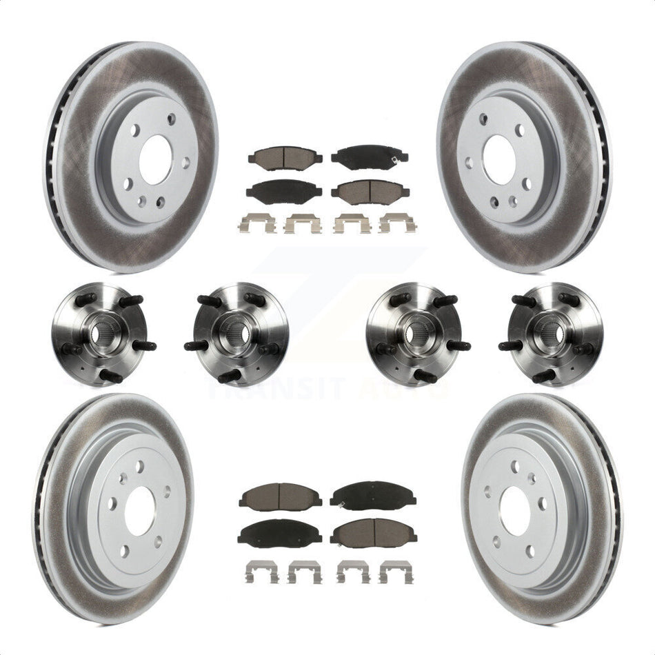 Front Rear Hub Bearings Assembly Coated Disc Brake Rotors And Ceramic Pads Kit (10Pc) For 2012-2013 Cadillac CTS V With 315mm Diameter Rotor KBB-120599 by Transit Auto
